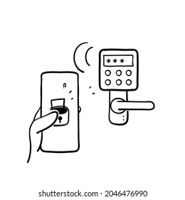 hand drawn doodle mobile smart lock door icon illustration vector isolated
