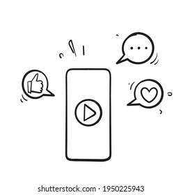 Hand Drawn Doodle Mobile Video Play, Social Media Share Icon Vector
