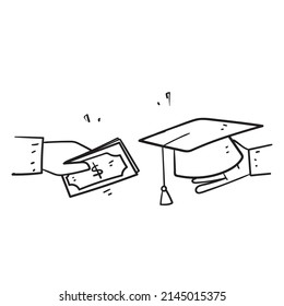 hand drawn doodle money and graduation hat illustration symbol for tuition fee icon isolated