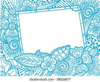 Hand drawn doodle monochrome frame decorate by floral ornament