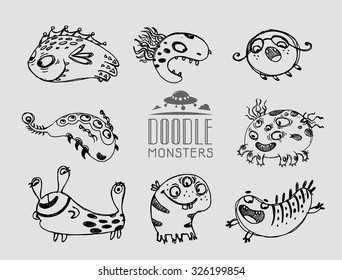 Hand drawn doodle monsters. Vector illustration.