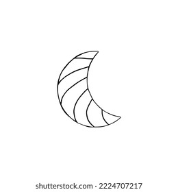 Hand drawn doodle moon crescent decorated  stripes. Isolated on white background
