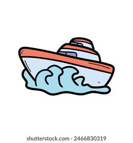 Hand drawn doodle motorboat isolated on white background. Vector illustration.