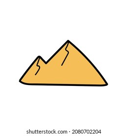 Hand drawn doodle mountain. Simple childish drawing of small yellow hill. Vector illustration isolated on white