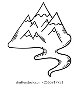 Hand drawn doodle mountains isolated on white background. Vector illustration.