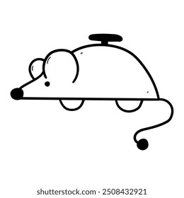 Brinquedo de rato de rabiscar desenhado à mão para gato isolado no fundo branco. Ilustração vetorial.