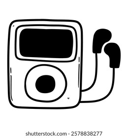 Hand drawn doodle mp3 music player isolated on white background. Vector illustration.