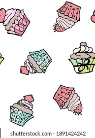 Hand drawn doodle muffins pattern