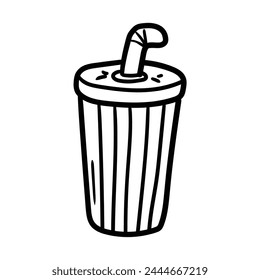 Hand drawn doodle mug with straw isolated on white background. Vector illustration.