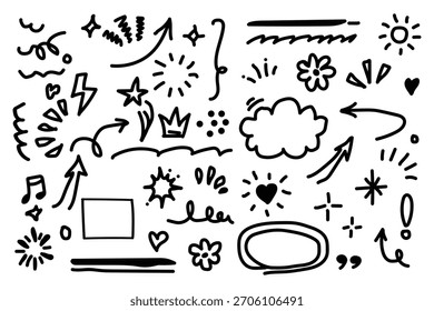 Desenhar à mão rabiscar notas de música e ícones em uma ilustração de estilo de esboço simples