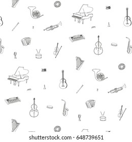 Hand drawn doodle musical instruments vector graphic pattern