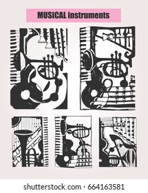 Hand drawn doodle musical instruments. Musical  background