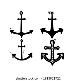 hand drawn doodle nautical anchor icon illustration isolated