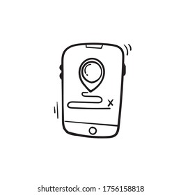 hand drawn doodle navigation map pin icon with drawing style