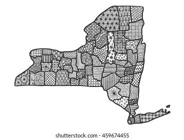 Hand drawn doodle of New York map for T-Shirt design and adult coloring book - Stock vector