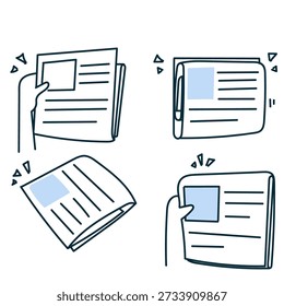 Conjunto de ilustrações de ícone de jornal de doodle desenhado à mão