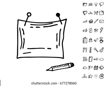Hand drawn doodle note paper and business Icons. Vector cartoon sheet of paper isolated on white background