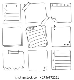 Hand drawn doodle notepaper, sticky note, vector illustration