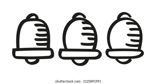 vector de diseño de icono de timbre de notificación de doodle dibujado a mano. botón de signo de interfaz de usuario de aplicación de alarma.