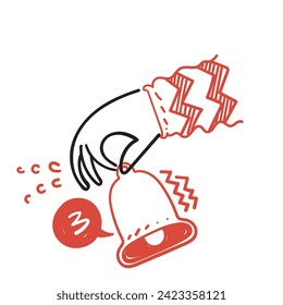 hand drawn doodle notification bell icon illustration vector