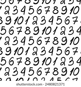 Hand drawn doodle numbers seamless pattern. Mathematical background for children. Black and white scandinavian style, back to school. Vector graphics