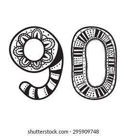 Hand Drawn doodle numbers vector illustration. African, Indian, totem, tattoo design. It may be used for design of a t-shirt, bag, postcard, a poster and so on.