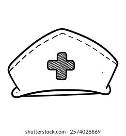 Hand drawn doodle nurse's hat isolated on white background. Vector illustration.