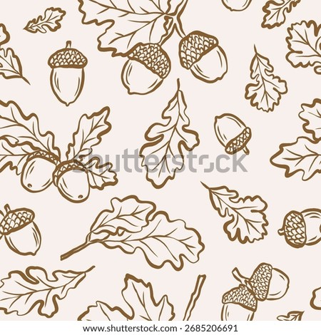 Hand drawn doodle oak branches and acorns background
