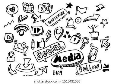 hand drawn of doodle Objects and symbols on the Social Media element. Vector illustration