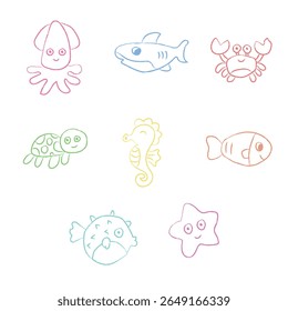 Hand Drawn Doodle Ocean Animal Element Set