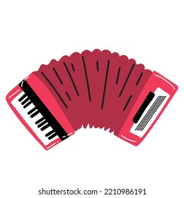 Doodle dibujado a mano Icono de acordeón antiguo aislado en un fondo blanco. Instrumento musical de ilustración vectorial. Símbolo de concepto de sonido de dibujos animados. Plantilla de diseño del logotipo de Music Accord.