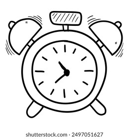 Hand drawn doodle old alarm clock isolated on white background. Vector illustration.