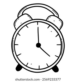 Hand drawn doodle old alarm clock isolated on white background. Vector illustration.