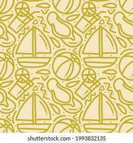 Handgezeichnete Doodle am Strand mit Symbolen und Designelementen