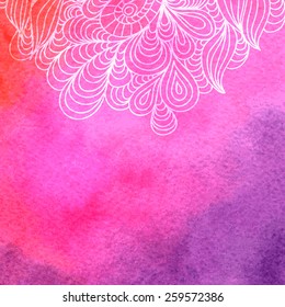 Hand drawn doodle on colorful watercolor background, vector illustration