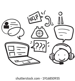 hand drawn doodle Online assistant. Virtual technical support service, personal assist and hotline operator communication illustration symbol isolated