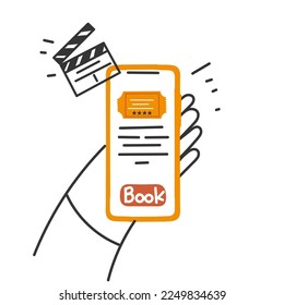 hand drawn doodle online cinema ticket booking on mobile phone