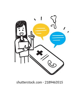 handgezeichnete Doodle online Arztpraxis Vektorgrafik