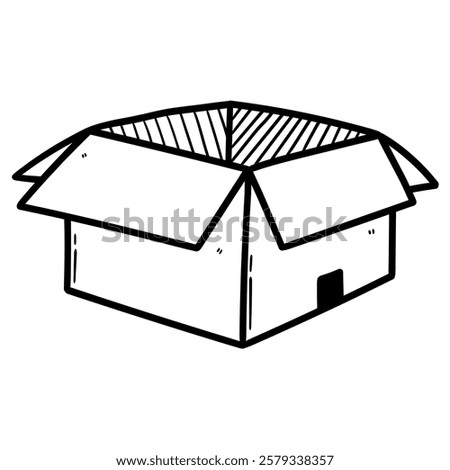 Hand drawn doodle open cardboard box isolated on white background. Vector illustration.