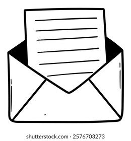 Hand drawn doodle open envelope letter isolated on white background. Vector illustration.