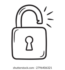 Hand drawn doodle of an open padlock