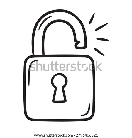 Hand drawn doodle of an open padlock