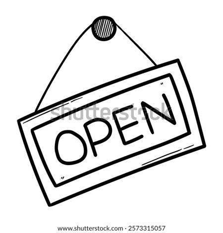 Hand drawn doodle open sign isolated on white background. Vector illustration.