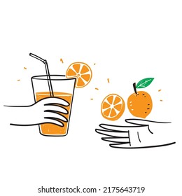 hand drawn doodle orange juice drink illustration vector isolated