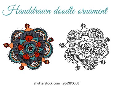 Hand drawn doodle ornament. Vector circular ornament. 