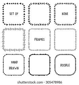 Hand drawn doodle ornamental frames. Vector elements. For scrapbooking