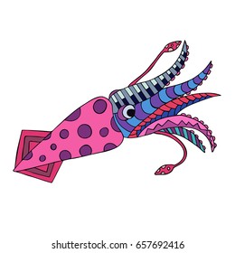 Hand drawn doodle ornate Kalmar. Colorful kalmar for for print, poster and t-shirt design. Made by trace from sketch.