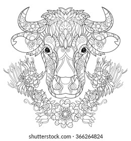 Hand Drawn Doodle Outline Cow Head Stock Vector (Royalty Free ...