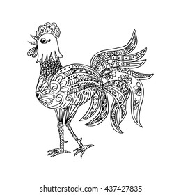 Hand drawn doodle outline rooster illustration. 