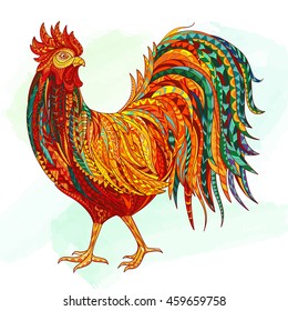 Hand drawn doodle outline rooster illustration. Decorative outline hand drawn in zentangle style. Sketch for adult antistress coloring page. symbol of the 2017 year